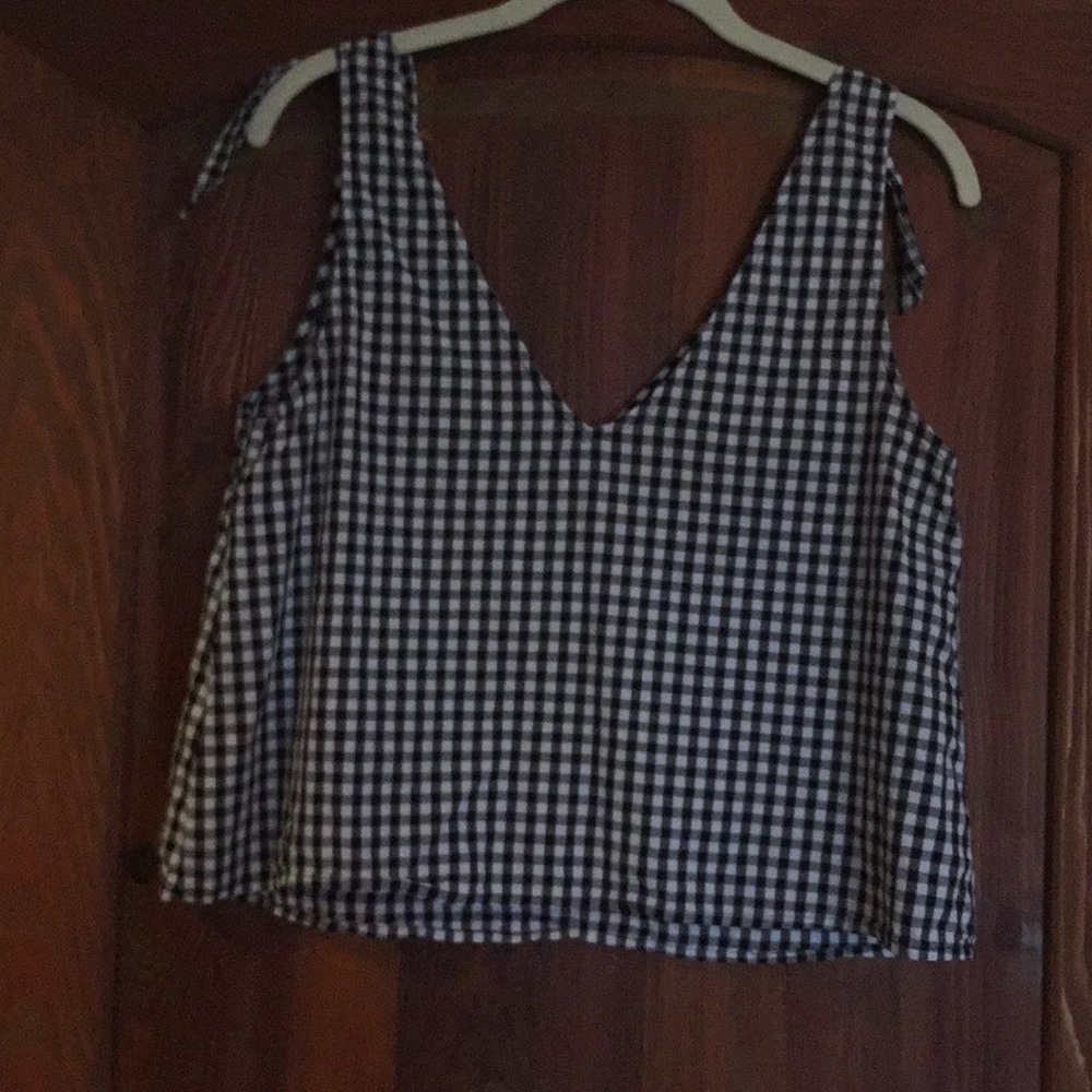 Gingham Shoulder Tie Tank